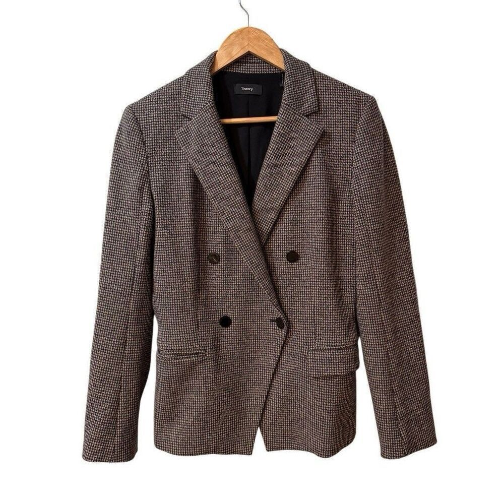 Theory Womens Abbot Double Breasted Angled Knit Wool Blend Blazer Size 10